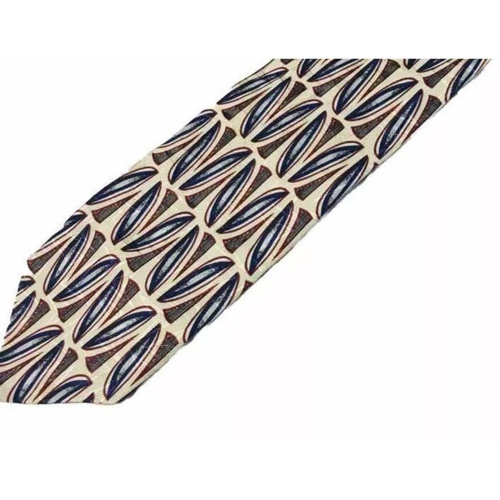 Ferrell Reed Mens 100% Silk Necktie Blue Red Cream Made in USA Luxury 59 Inch